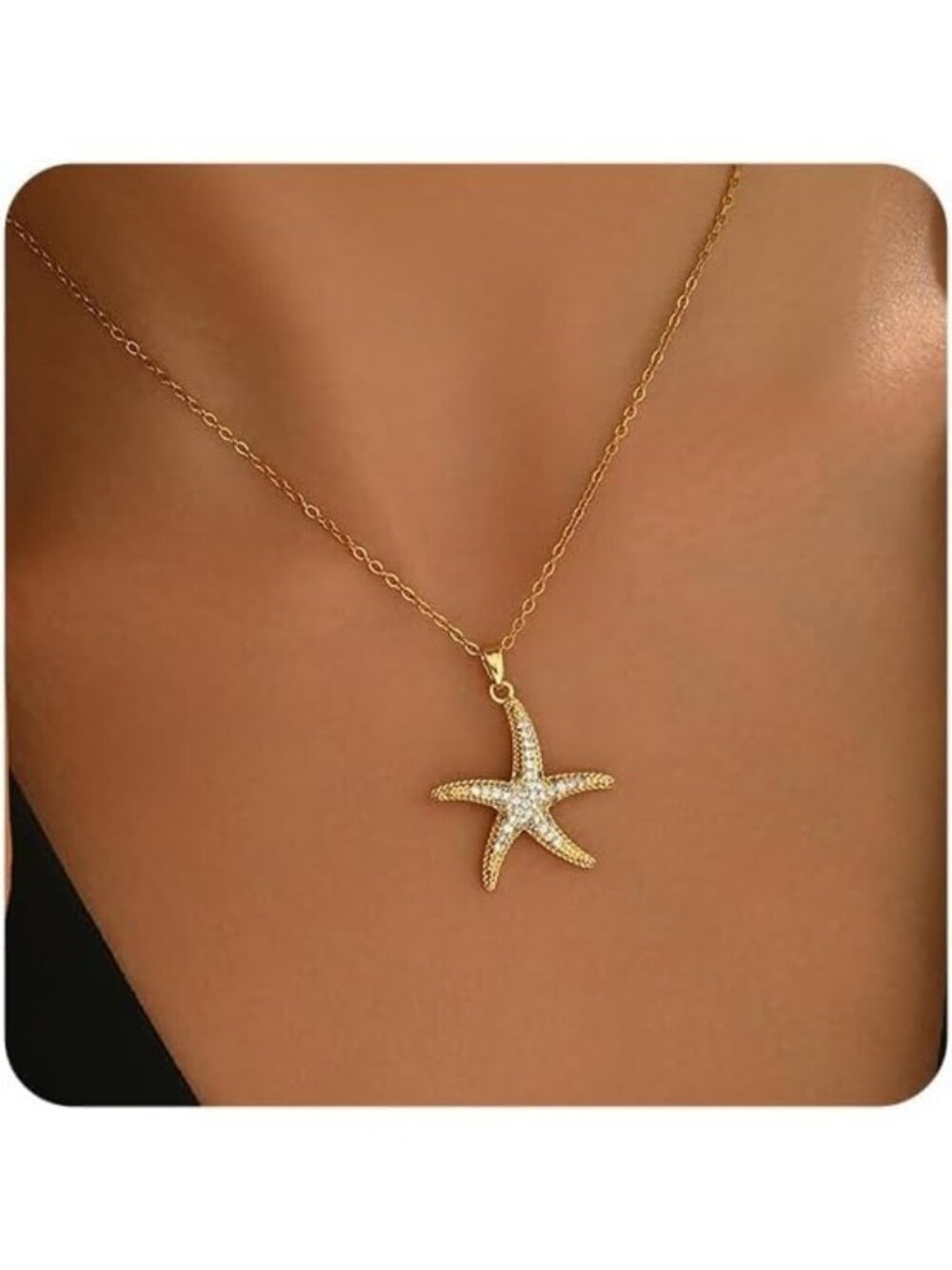 Women's Starfish Gold Dainty Starfish Cz Moon Horseshoe Opal Choker Necklace